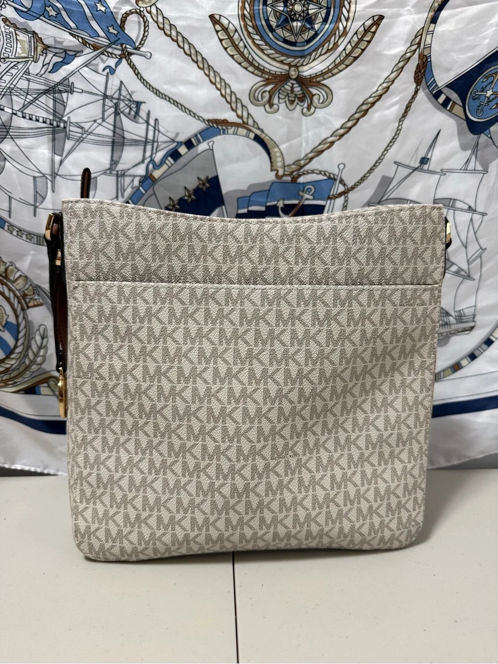 Michael Kors Beige Logo Crossbody Bag with Brown Strap NWT